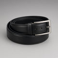 Ratchet dress belt in black, coiled, silver buckle