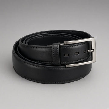 Ratchet dress belt in black, coiled, silver buckle