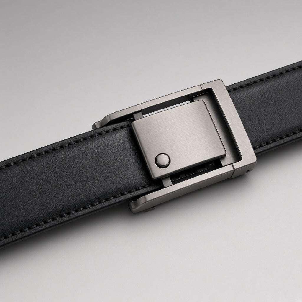 Close-up of the ratchet buckle on the dress belt