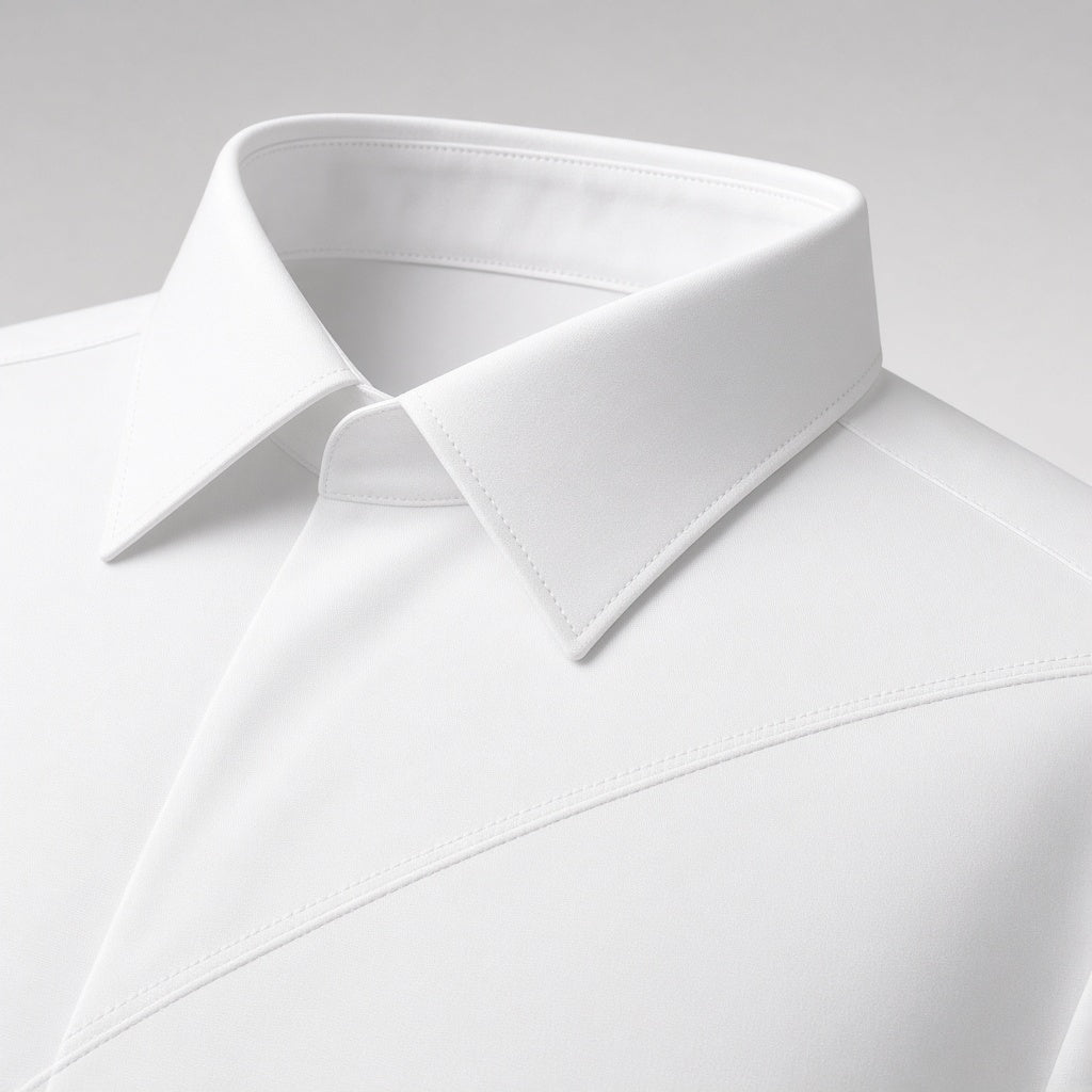 Collar and stitch detail on the wrinkle-free fitted dress shirt