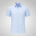 Fitted short-sleeve shirt in light blue, clean front, no chest pocket