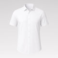Fitted short-sleeve shirt in white, clean front, no chest pocket