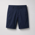 Stretch casual shorts in navy, hanging front view